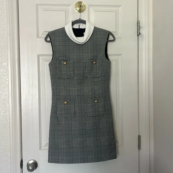 SELF-PORTRAIT Check-Print Sleeveless Stretch-Woven Minidress US 12 - Picture 8 of 16